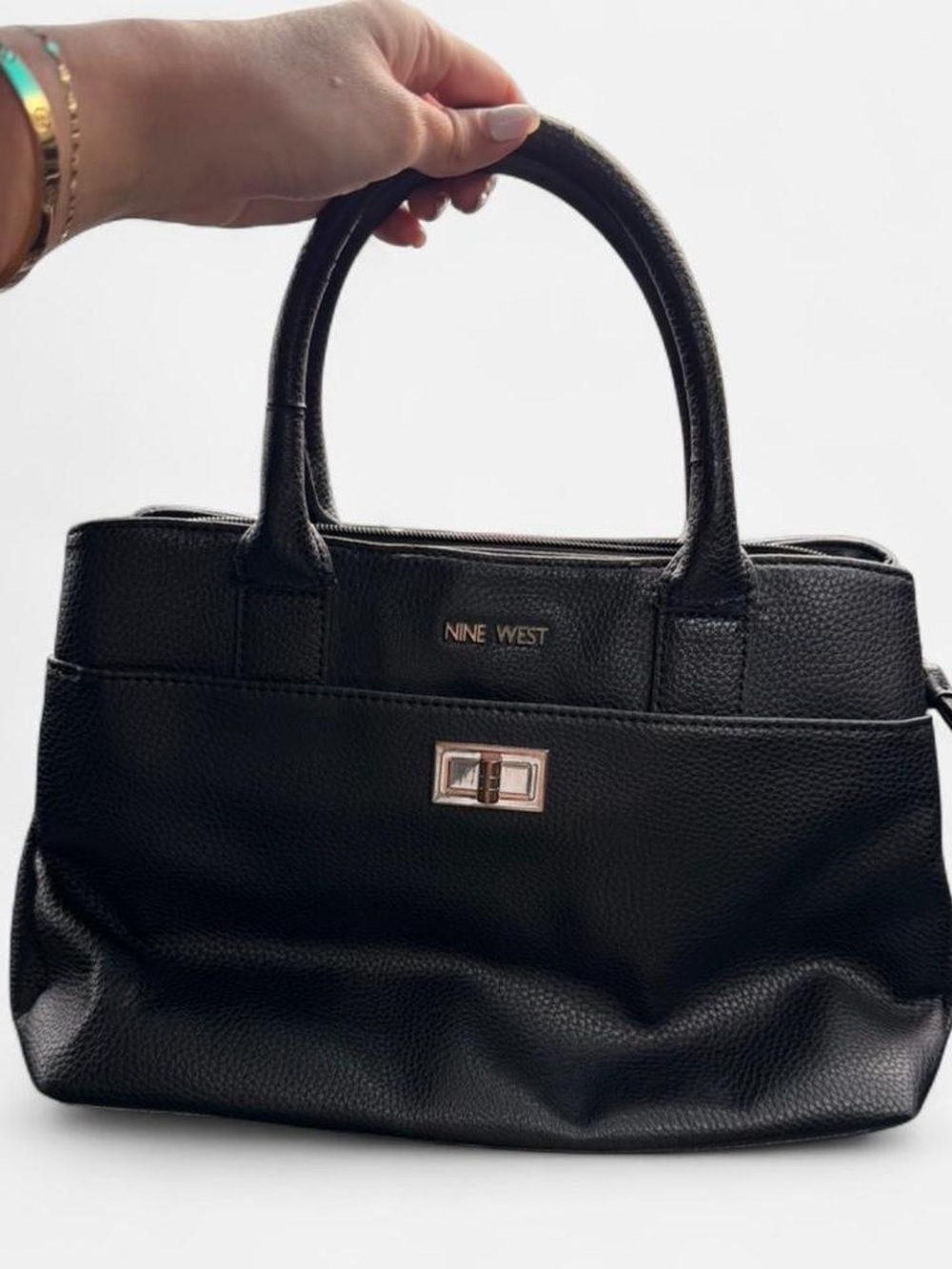Nine West Black Leatherette Satchel Handbag